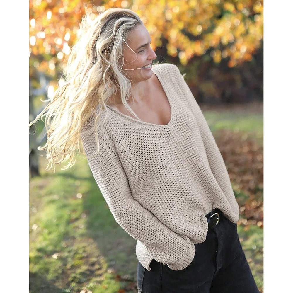 Wooden Ships MAUI V CHUNKY COTTON Blend Loose Knit Sz S/M